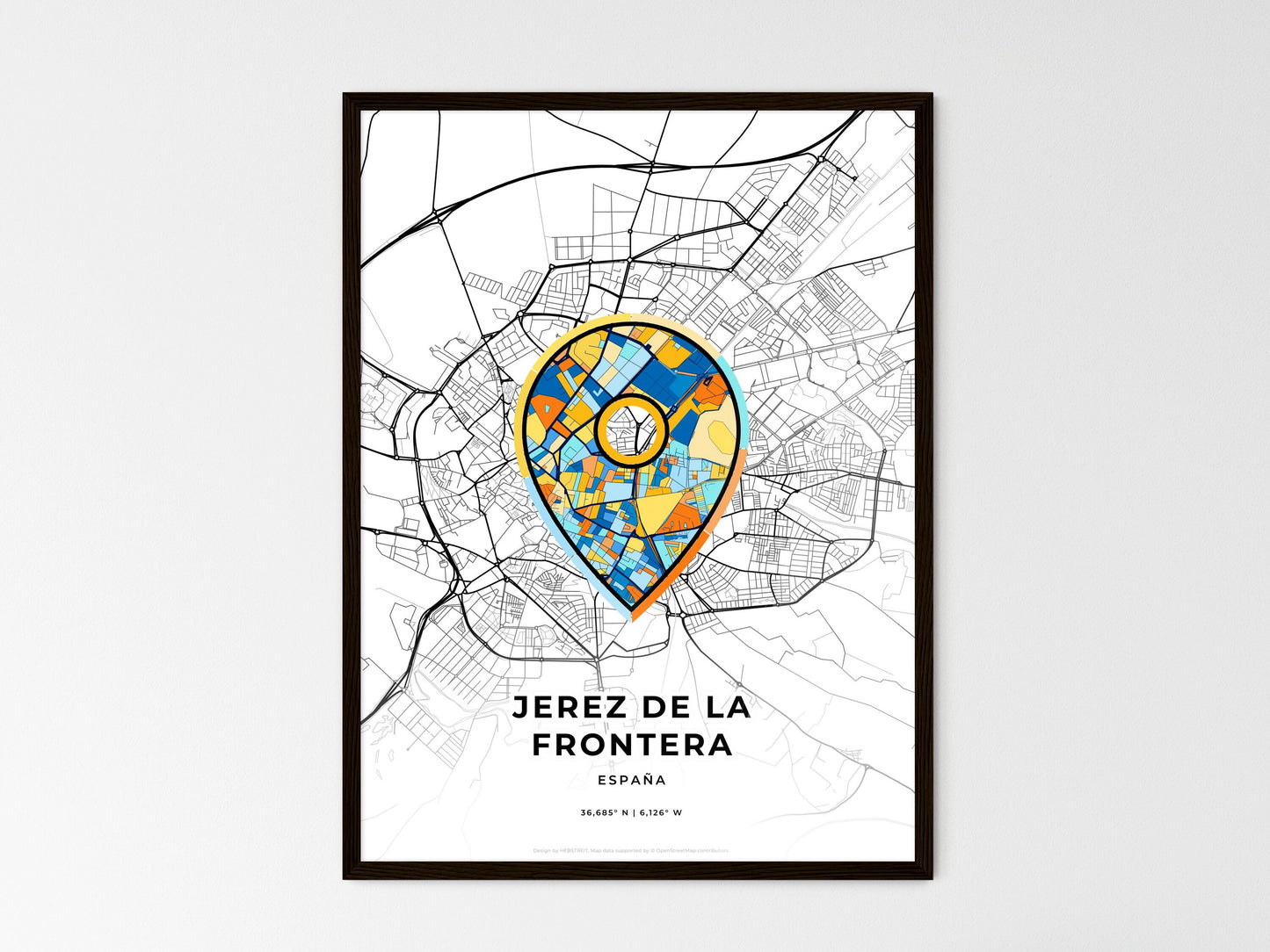 Jerez De La Frontera Spain wedding art map with pointer icon