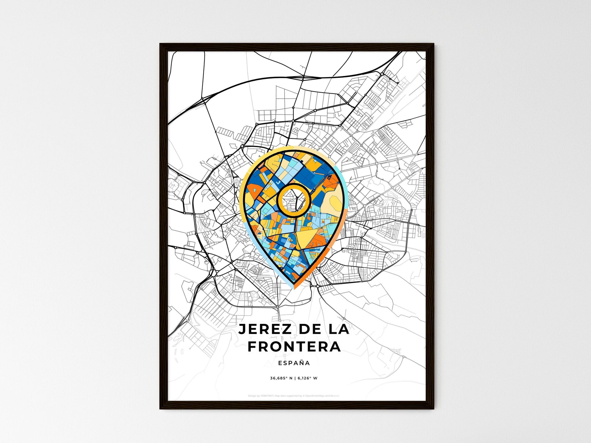 Jerez De La Frontera Spain wedding art map with pointer icon