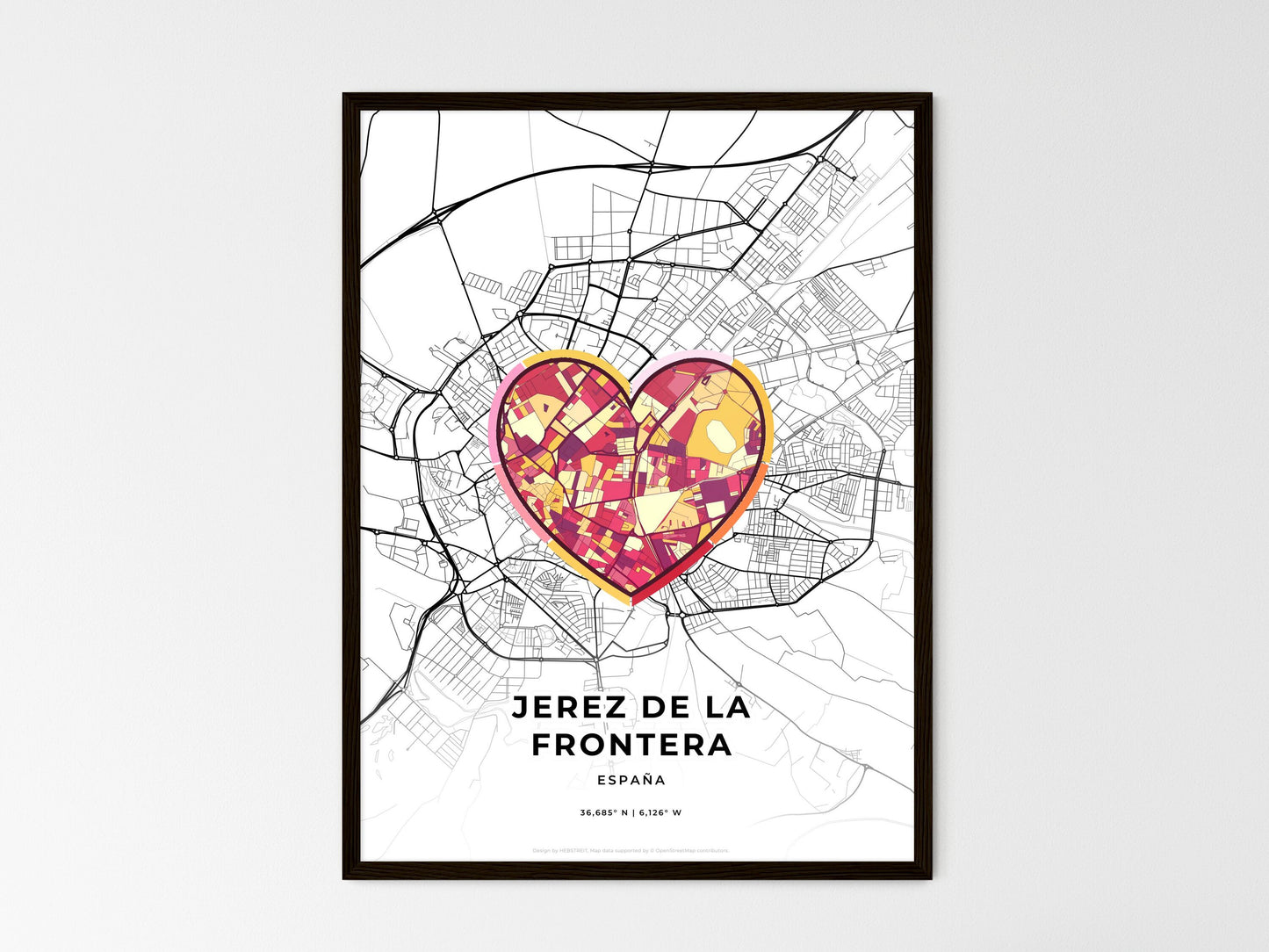 Jerez De La Frontera Spain wedding art map with heart icon