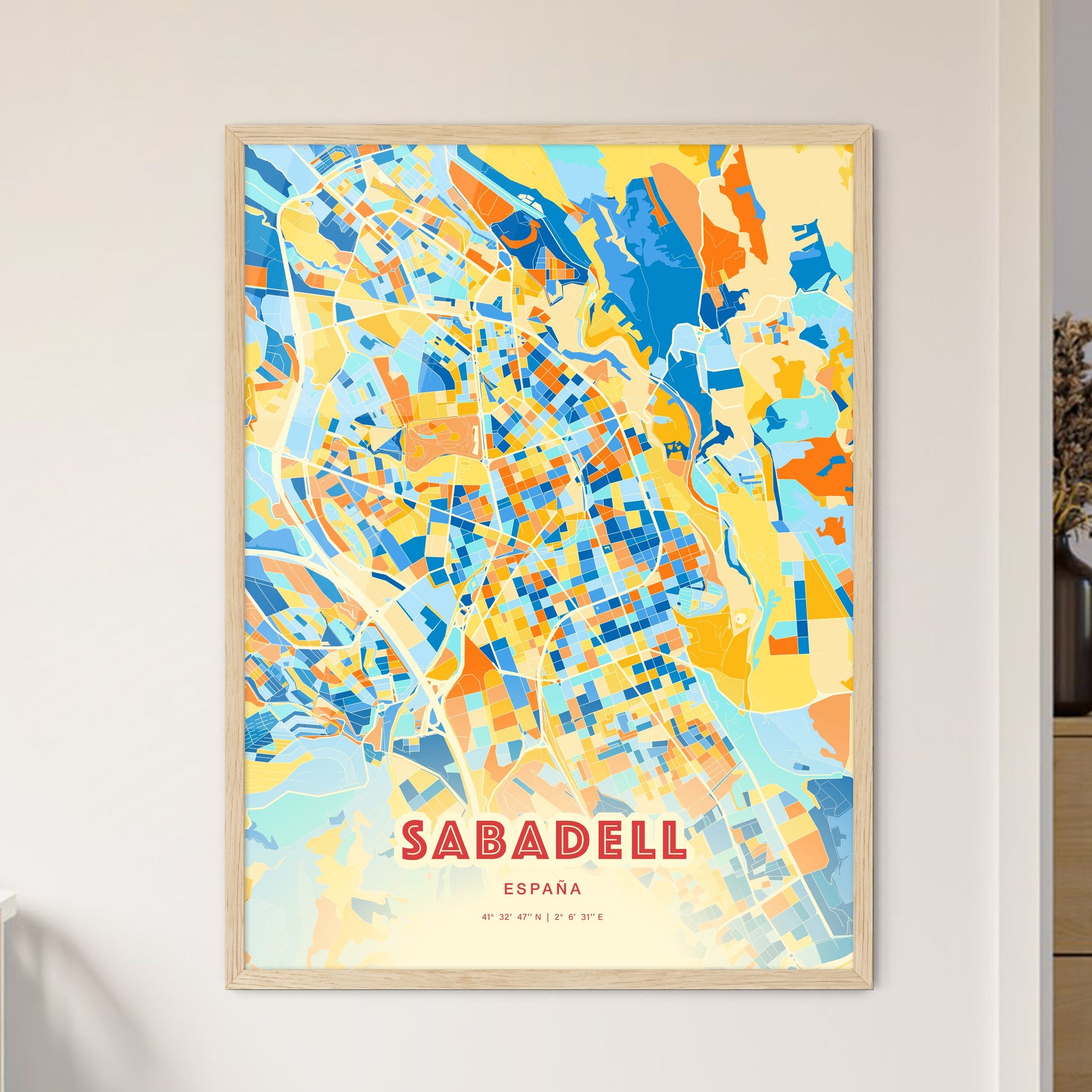 Colorful Sabadell Spain Fine Art Map Blue Orange
