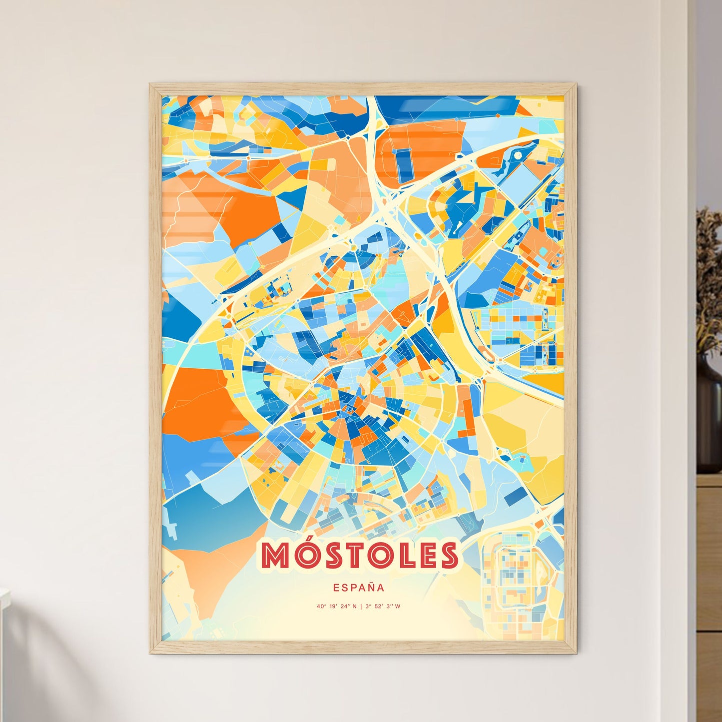 Colorful MÓSTOLES SPAIN Fine Art Map Blue Orange