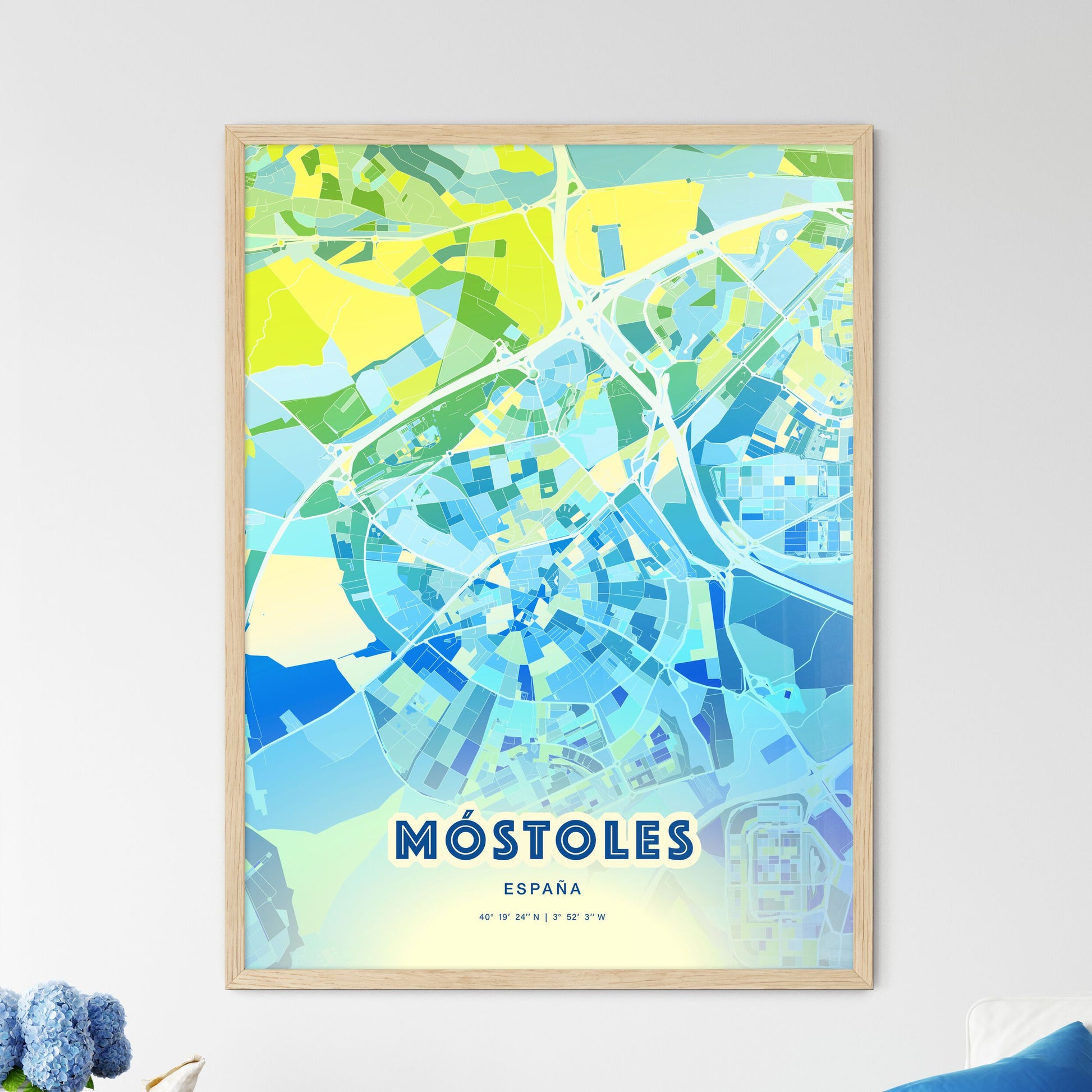 Colorful MÓSTOLES SPAIN Fine Art Map Cool Blue