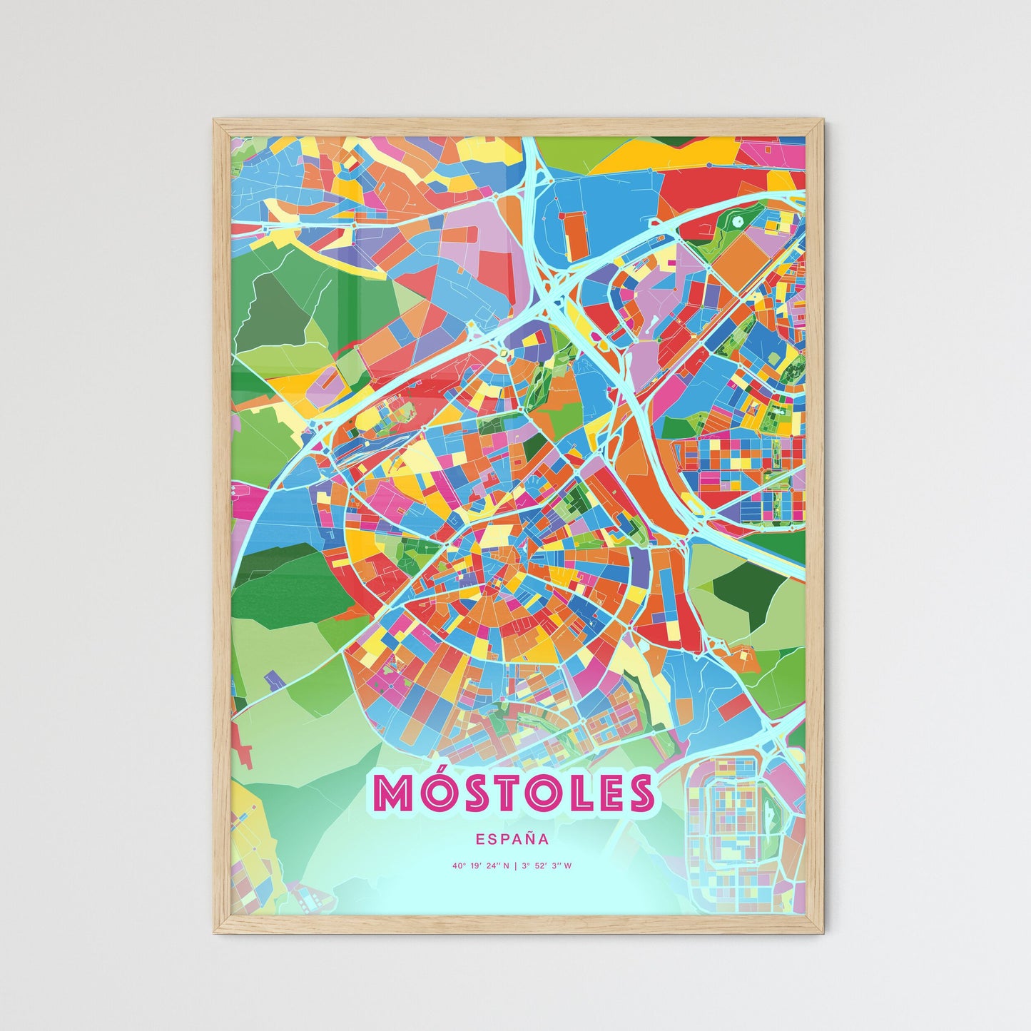 Colorful MÓSTOLES SPAIN Fine Art Map Crazy Colors