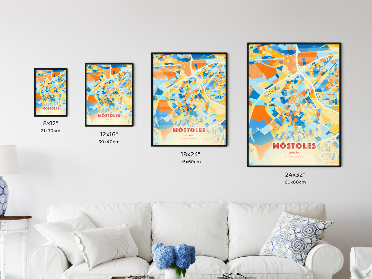 Colorful MÓSTOLES SPAIN Fine Art Map Blue Orange