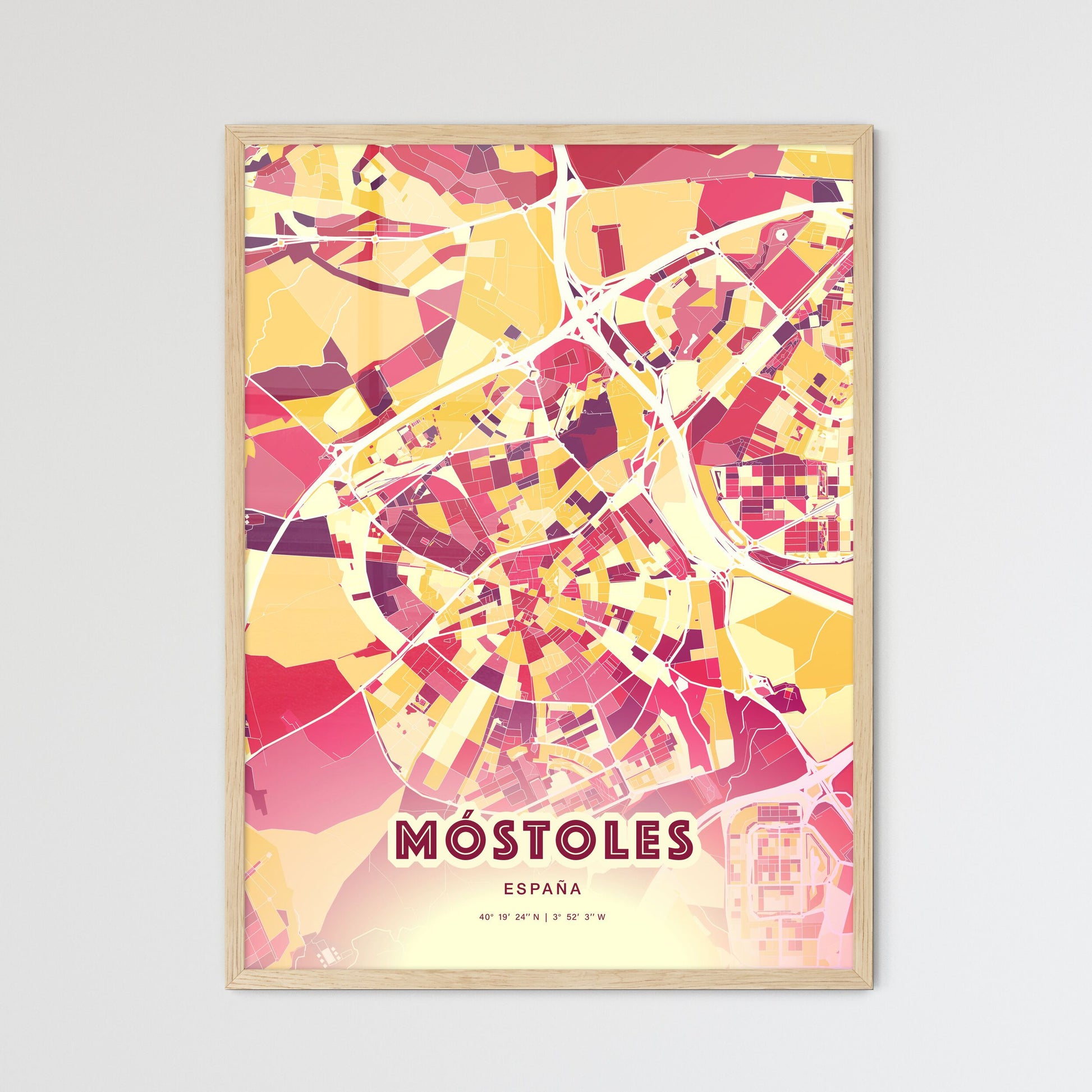 Colorful MÓSTOLES SPAIN Fine Art Map Hot Red