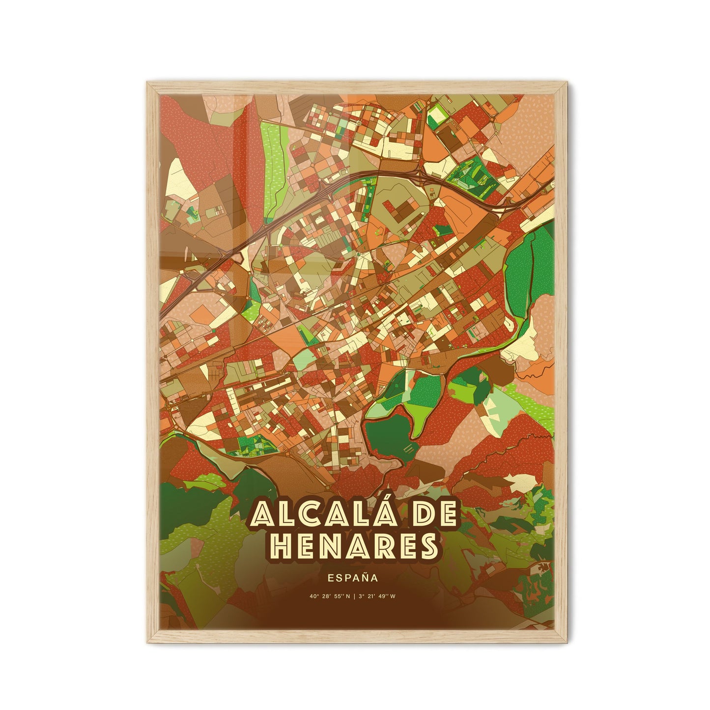 Colorful ALCALÁ DE HENARES SPAIN Fine Art Map Farmhouse