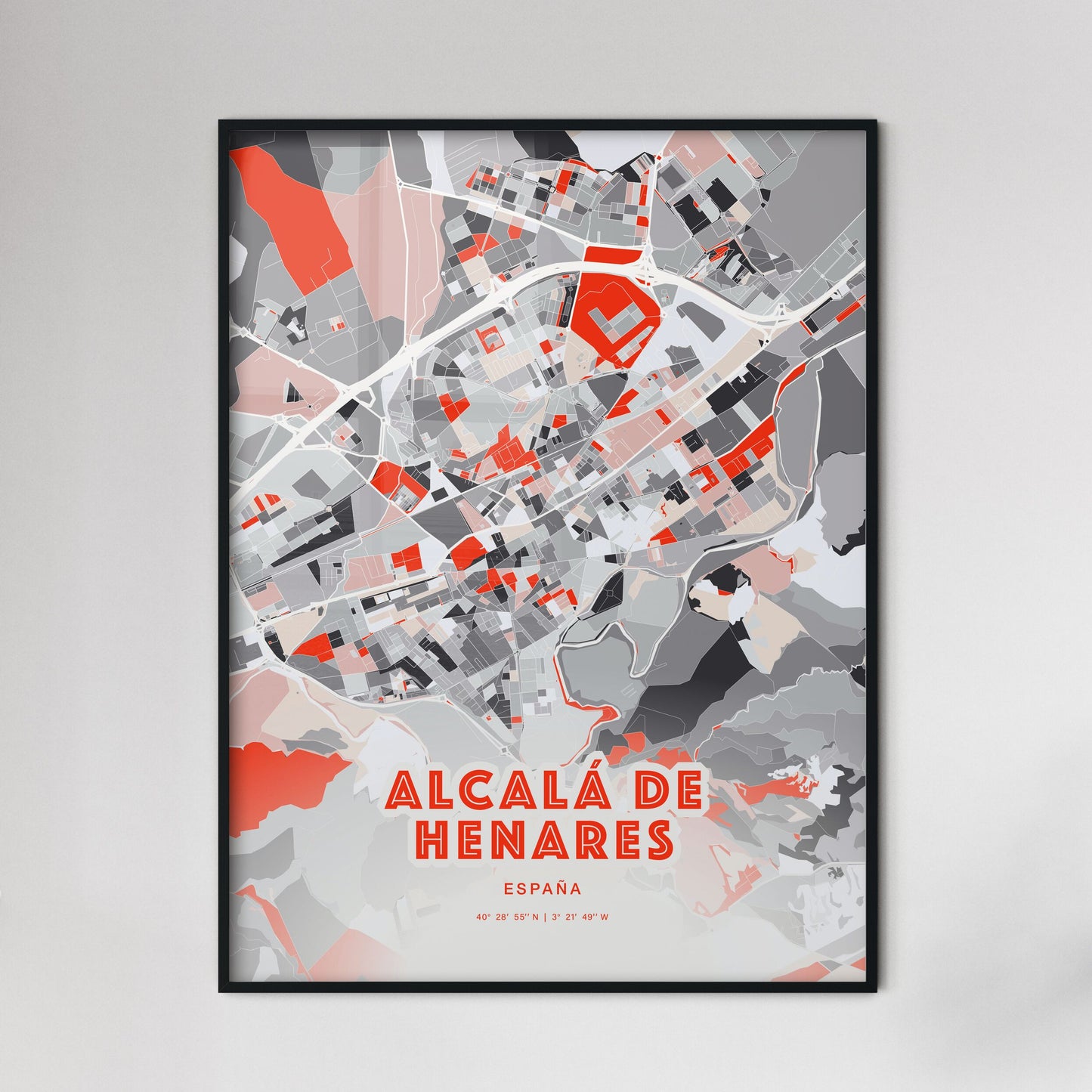 Colorful ALCALÁ DE HENARES SPAIN Fine Art Map Modern