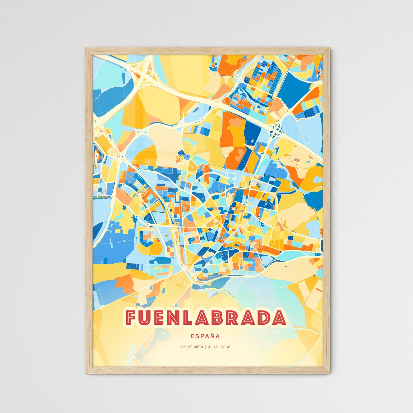 Colorful FUENLABRADA SPAIN Fine Art Map Blue Orange