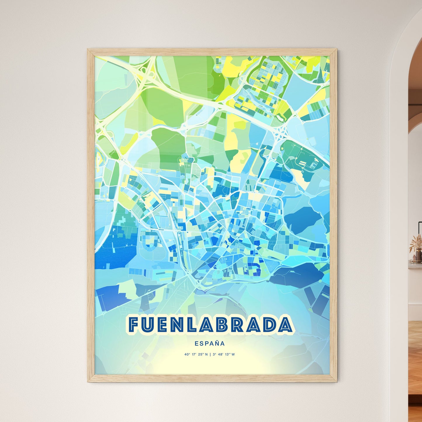 Colorful FUENLABRADA SPAIN Fine Art Map Cool Blue