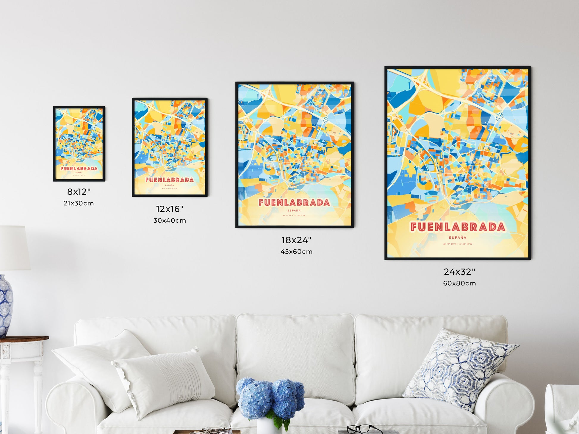 Colorful FUENLABRADA SPAIN Fine Art Map Blue Orange