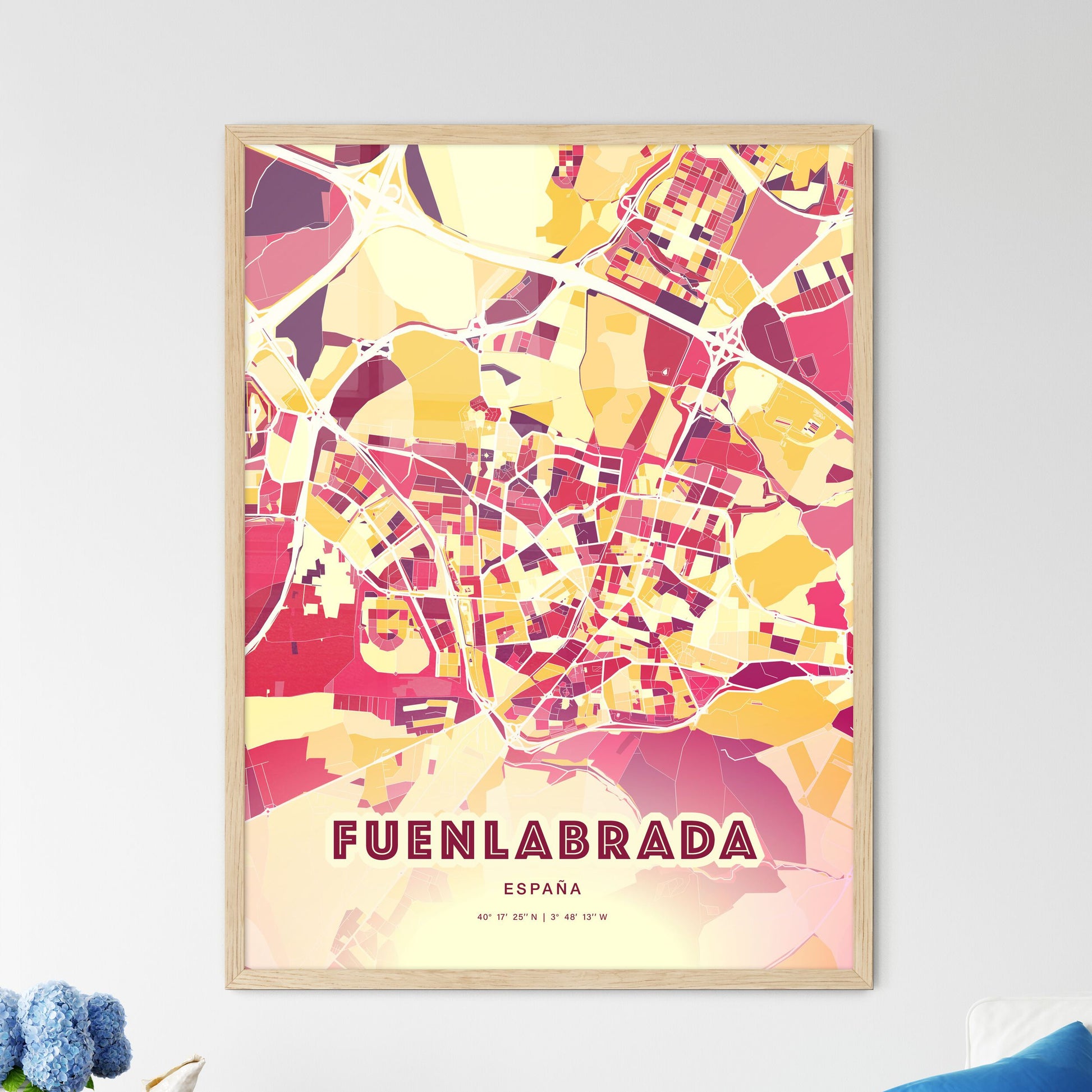 Colorful FUENLABRADA SPAIN Fine Art Map Hot Red