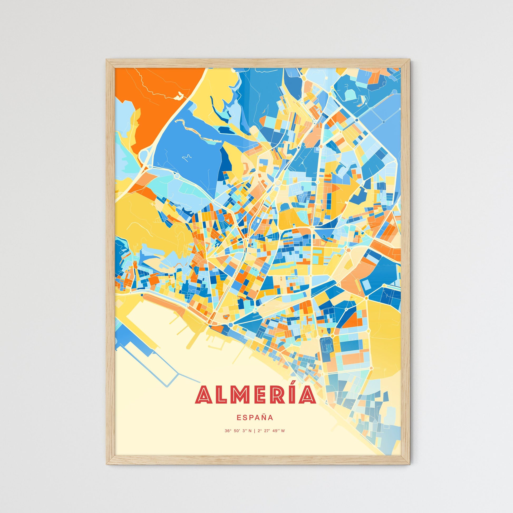Colorful Almería Spain Fine Art Map Blue Orange