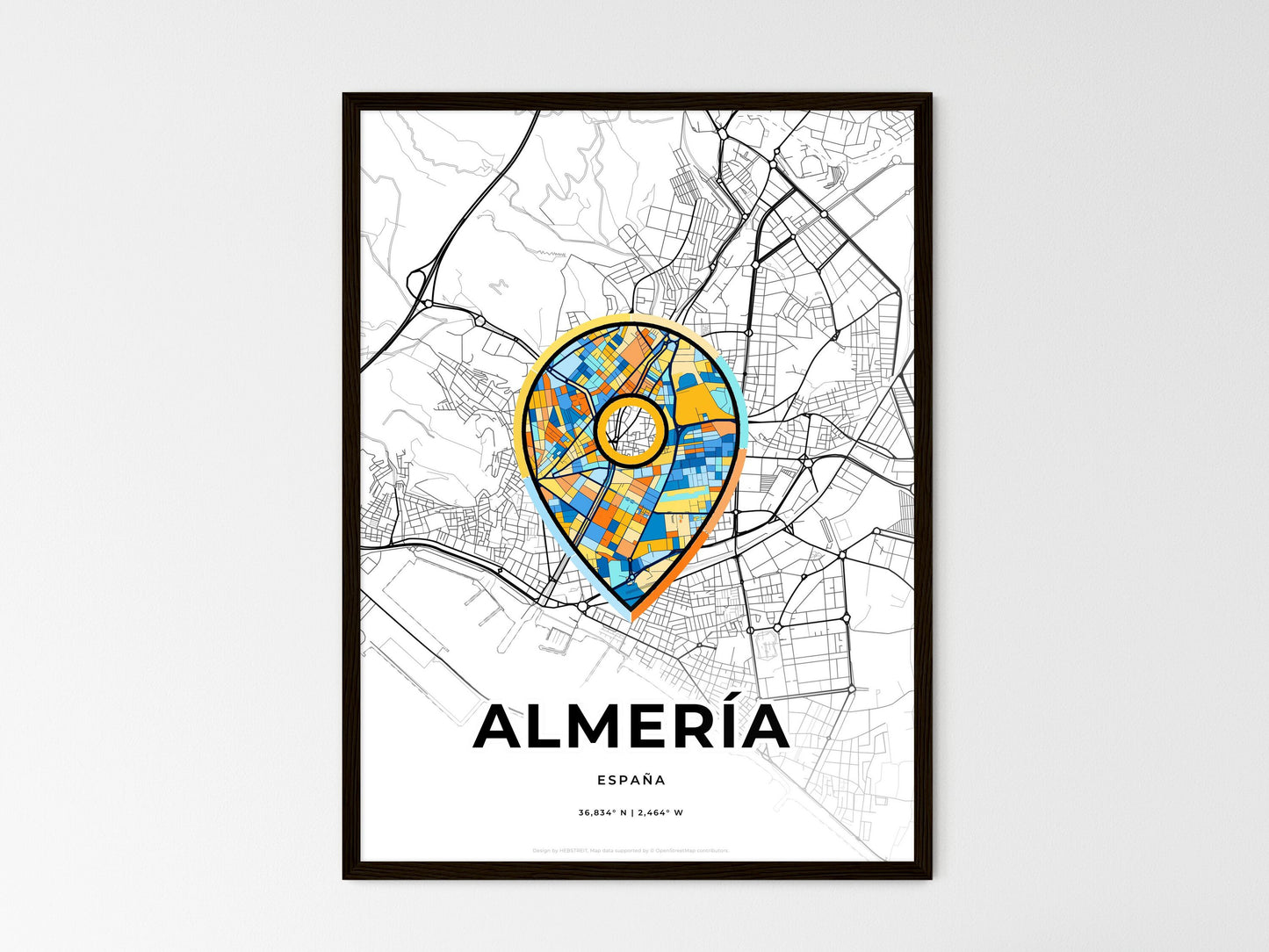 Almería Spain wedding art map with pointer icon