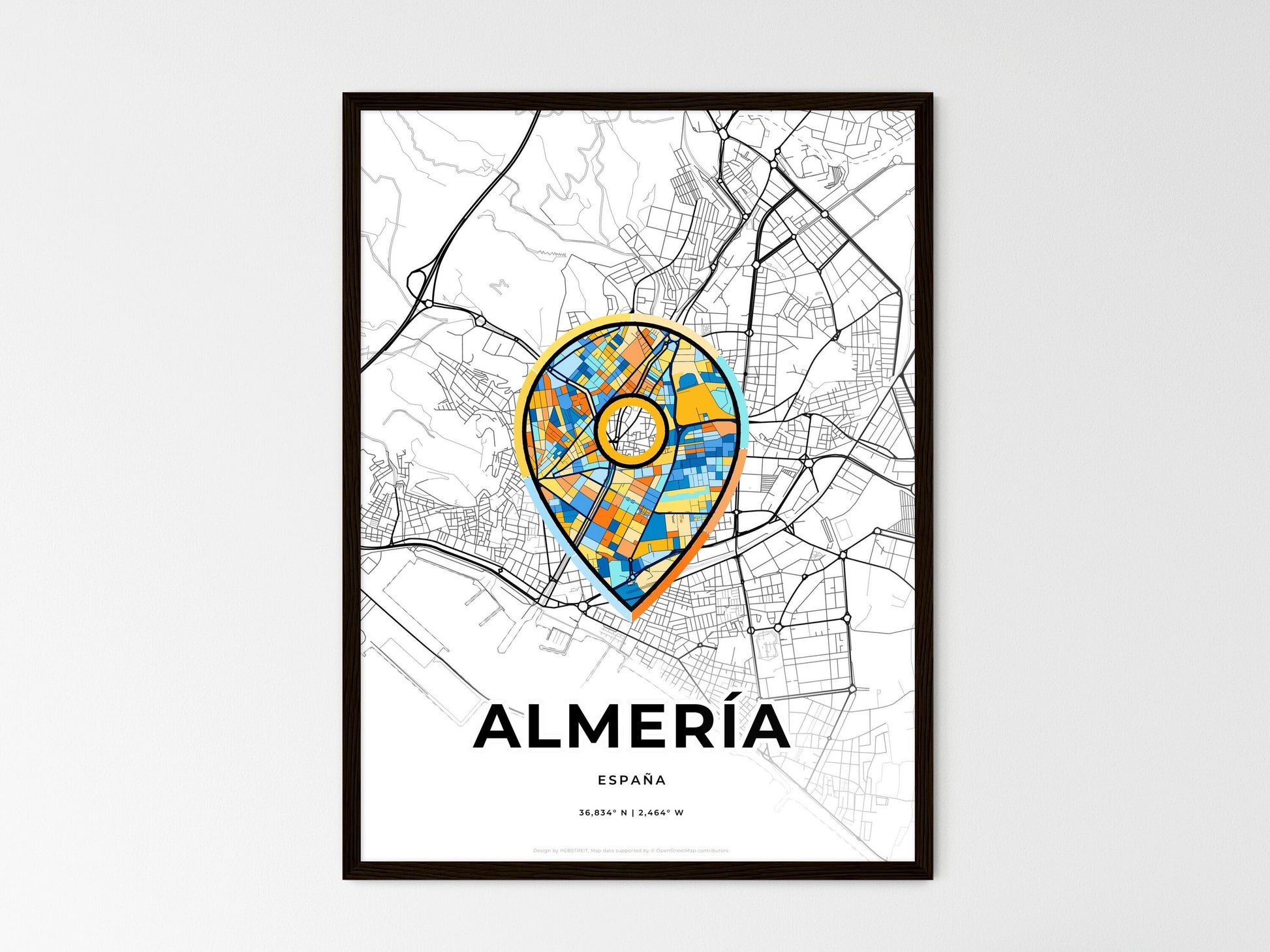 Almería Spain wedding art map with pointer icon