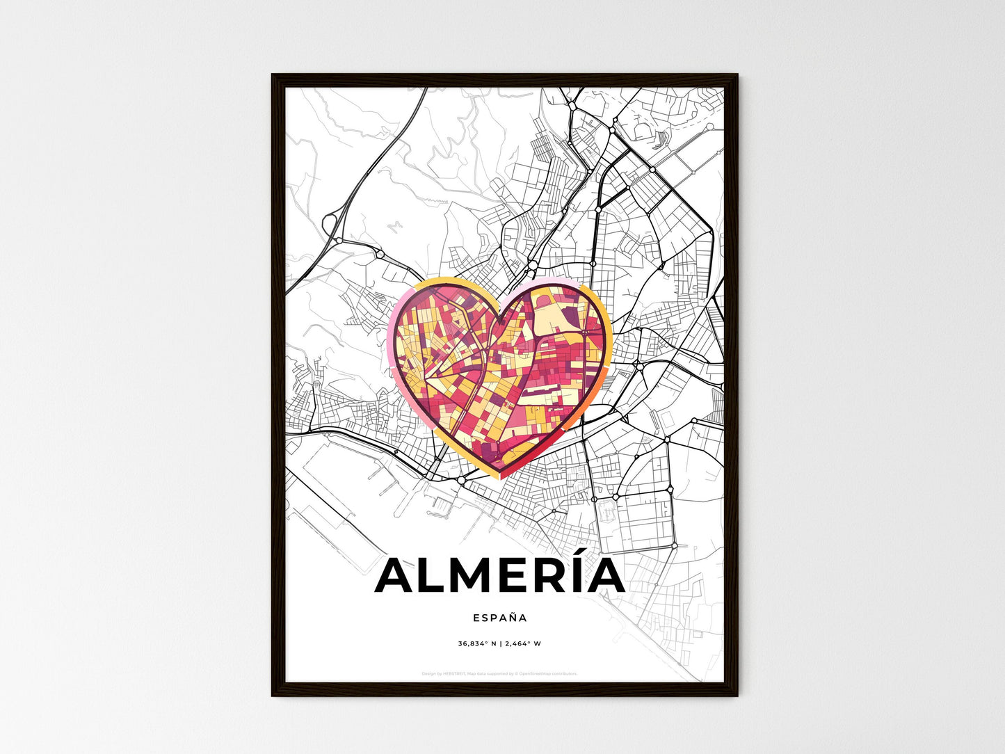 Almería Spain wedding art map with heart icon