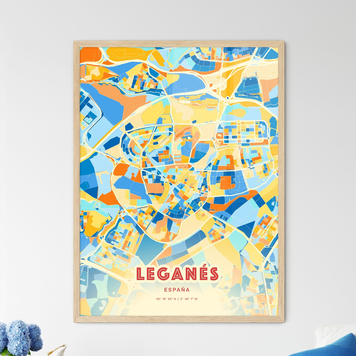 Colorful Leganés Spain Fine Art Map Blue Orange