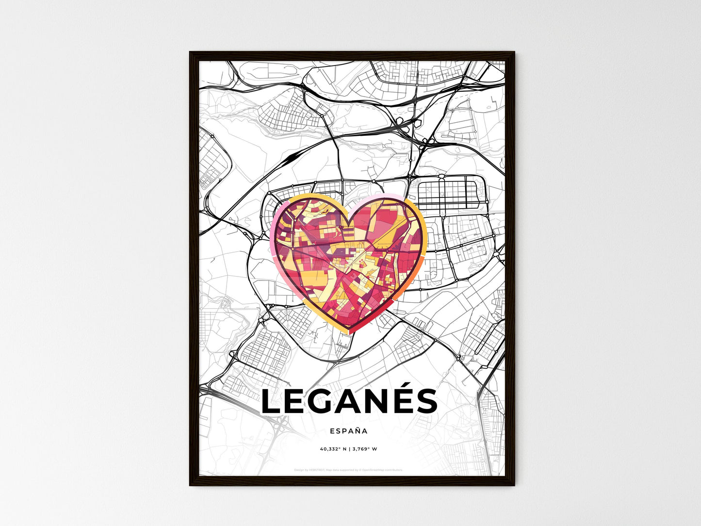 Leganés Spain wedding art map with heart icon