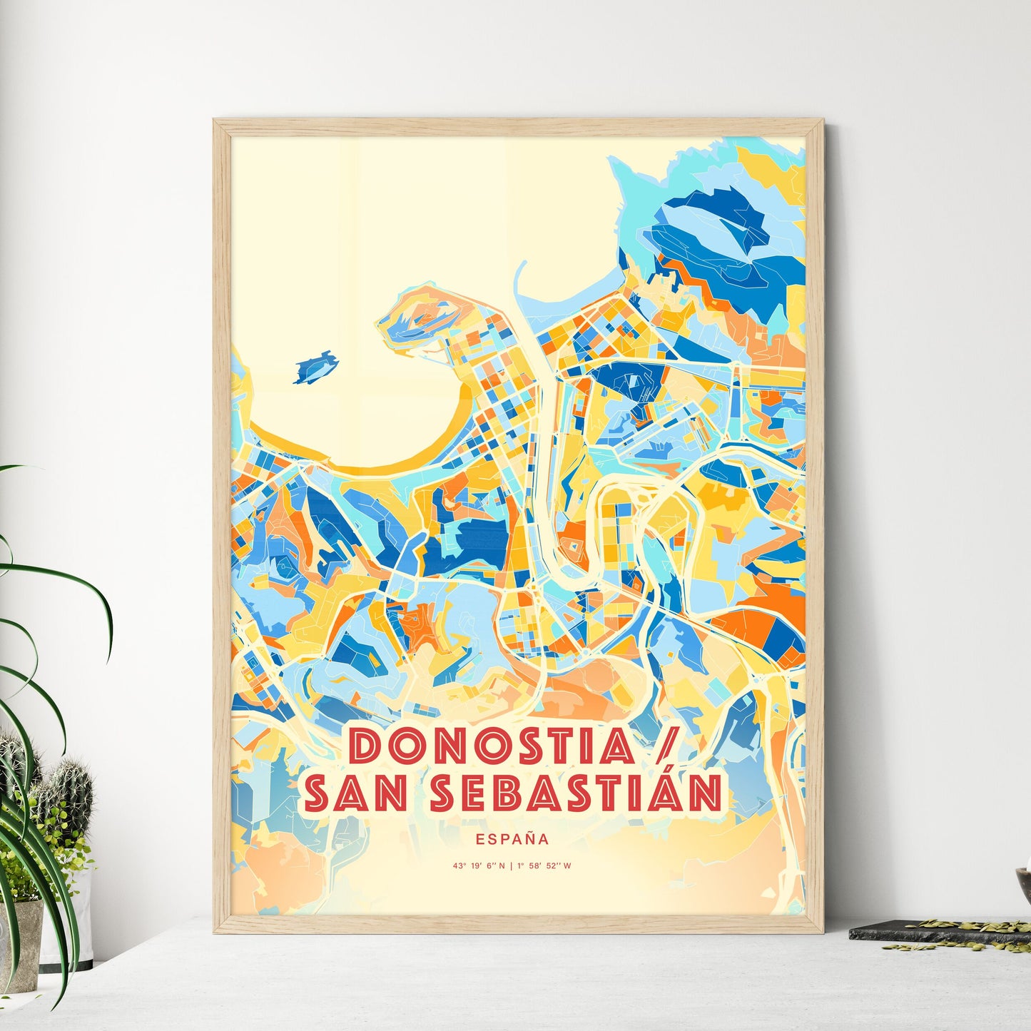 Colorful DONOSTIA / SAN SEBASTIÁN SPAIN Fine Art Map Blue Orange