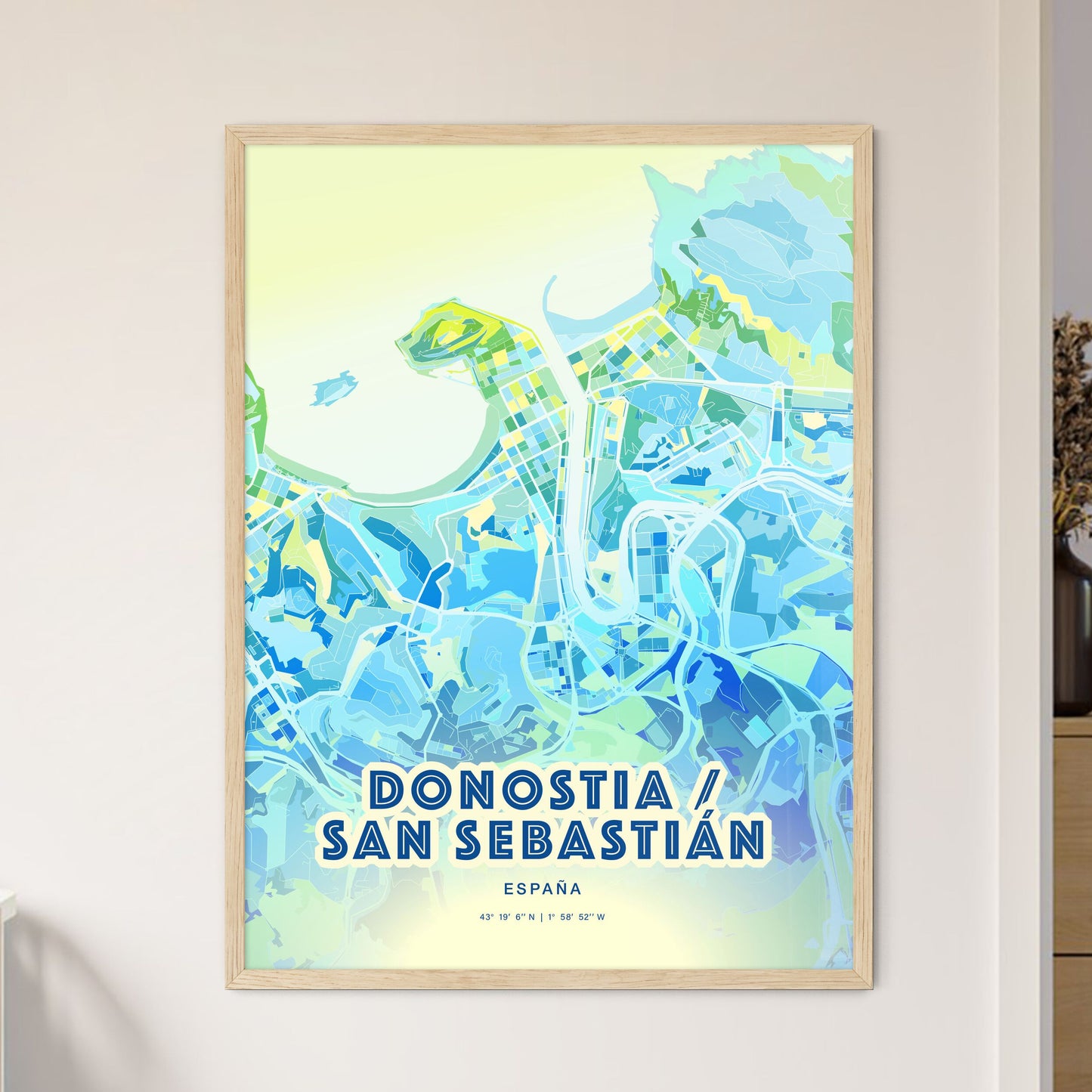 Colorful DONOSTIA / SAN SEBASTIÁN SPAIN Fine Art Map Cool Blue