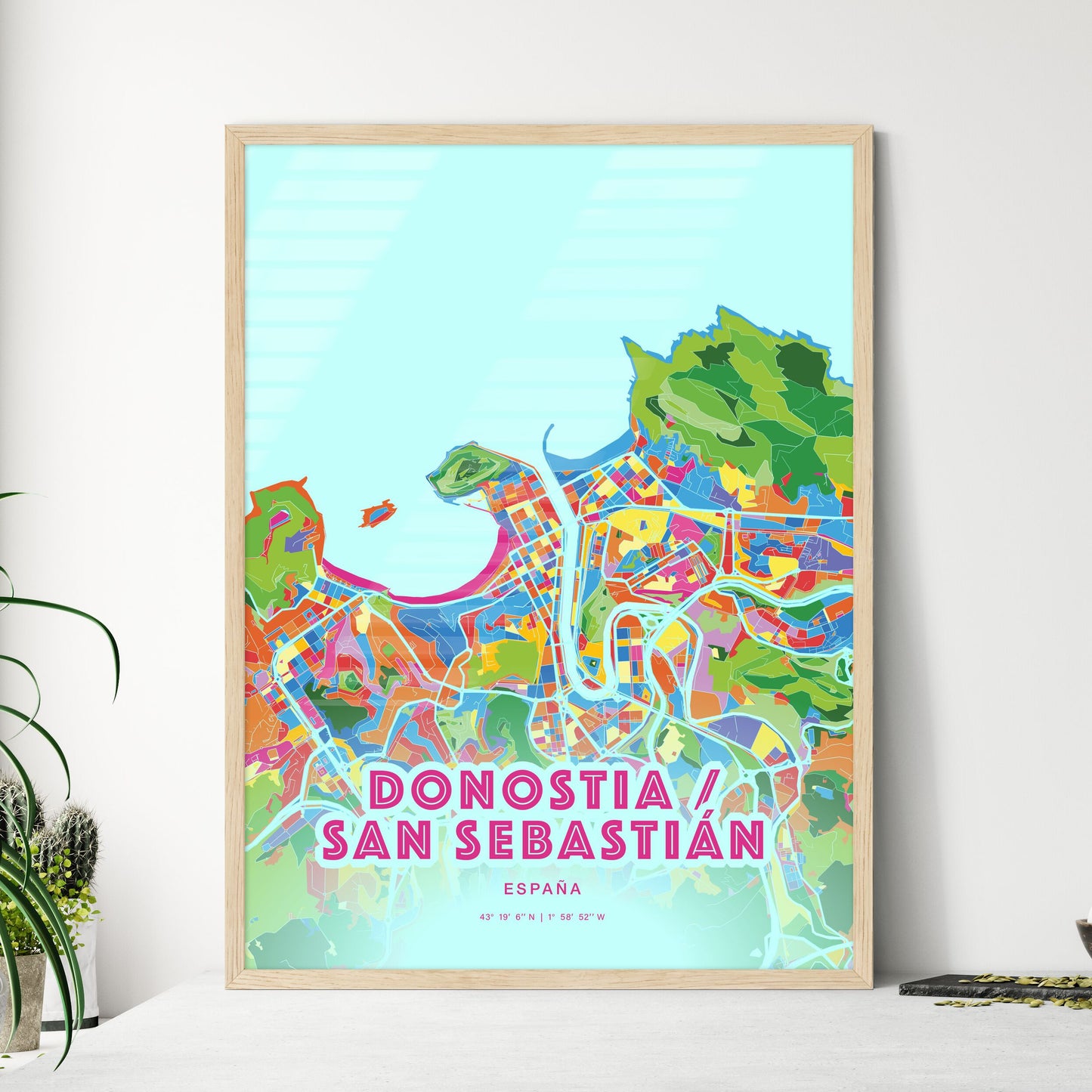 Colorful DONOSTIA / SAN SEBASTIÁN SPAIN Fine Art Map Crazy Colors