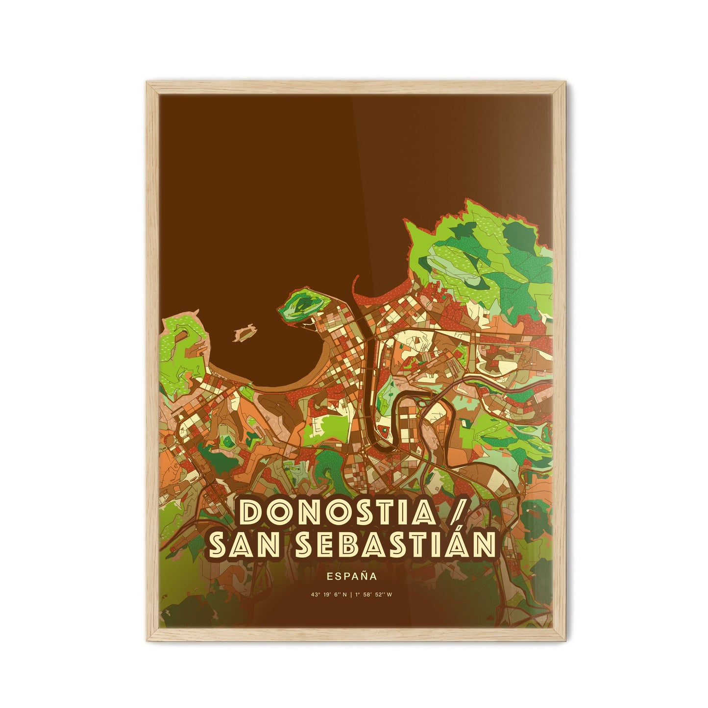 Colorful DONOSTIA / SAN SEBASTIÁN SPAIN Fine Art Map Farmhouse