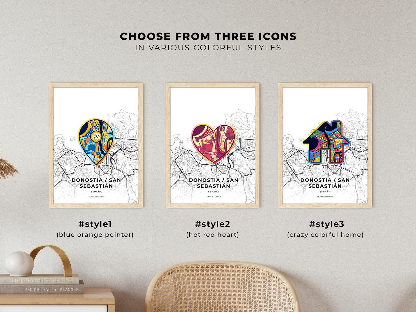 Donostia / San Sebastián Spain maps with colorful icons