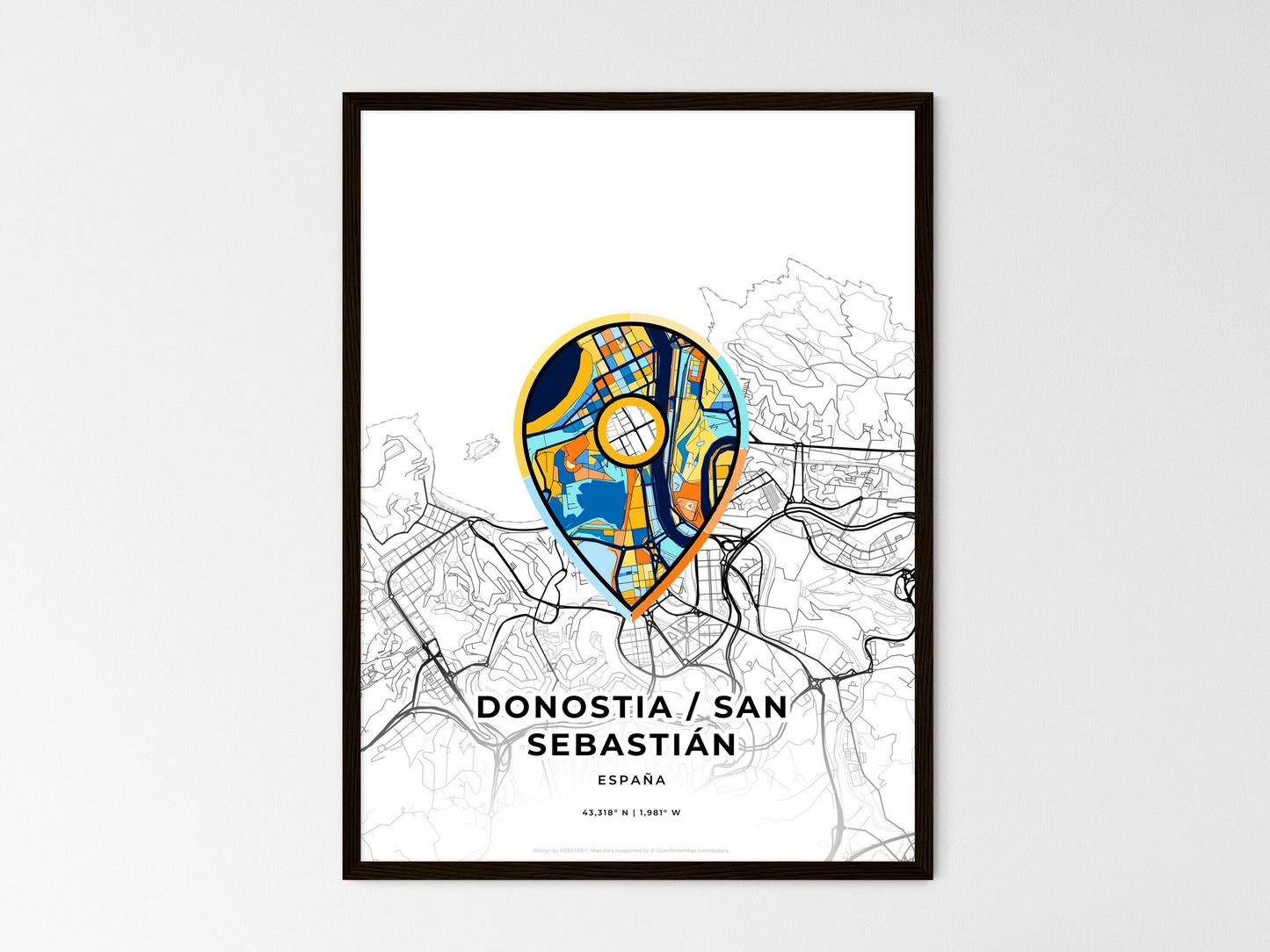 Donostia / San Sebastián Spain wedding art map with pointer icon
