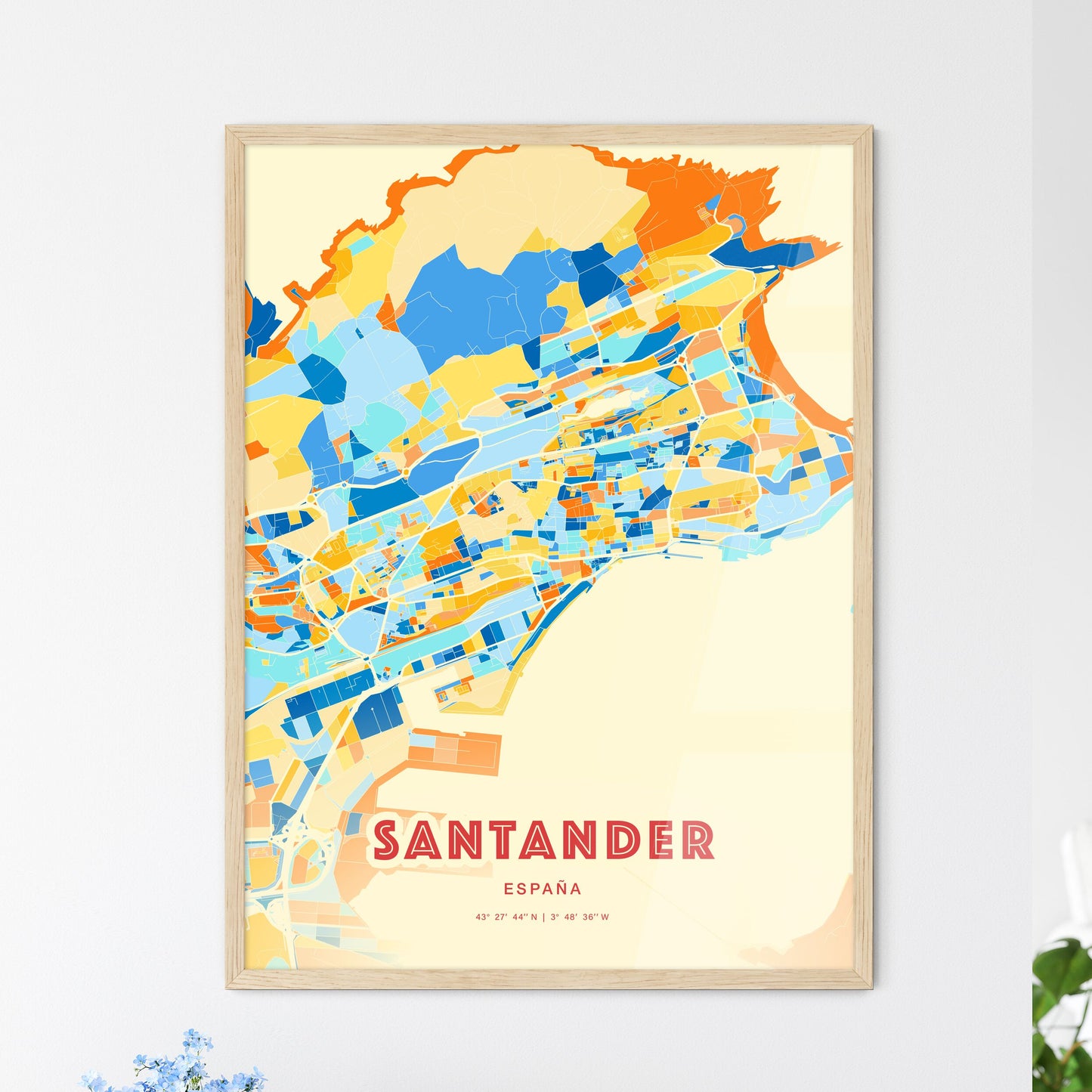 Colorful Santander Spain Fine Art Map Blue Orange