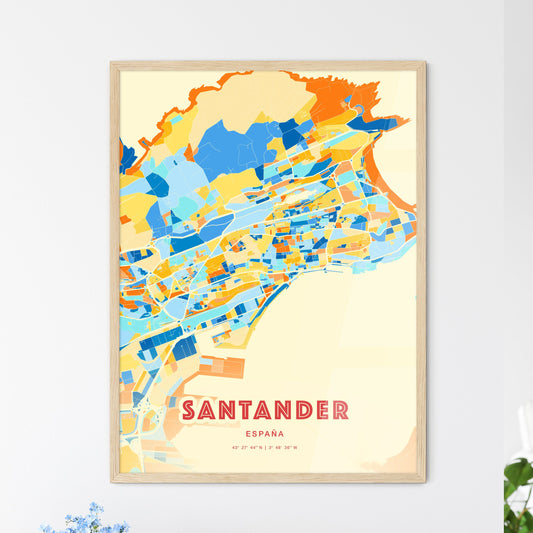 Colorful Santander Spain Fine Art Map Blue Orange