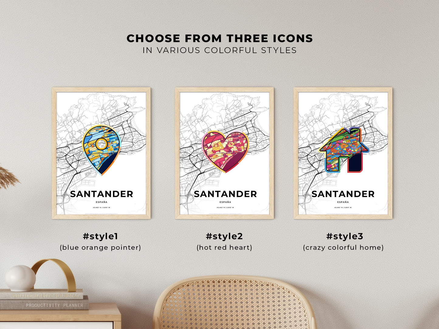 Santander Spain maps with colorful icons