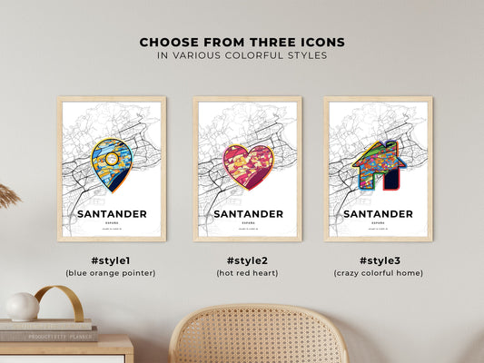 Santander Spain maps with colorful icons