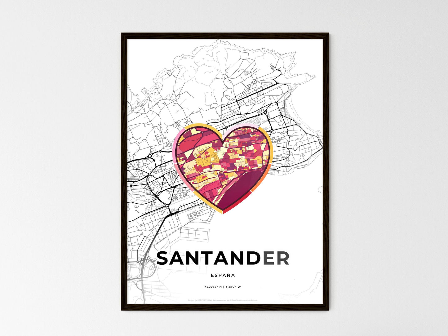Santander Spain wedding art map with heart icon