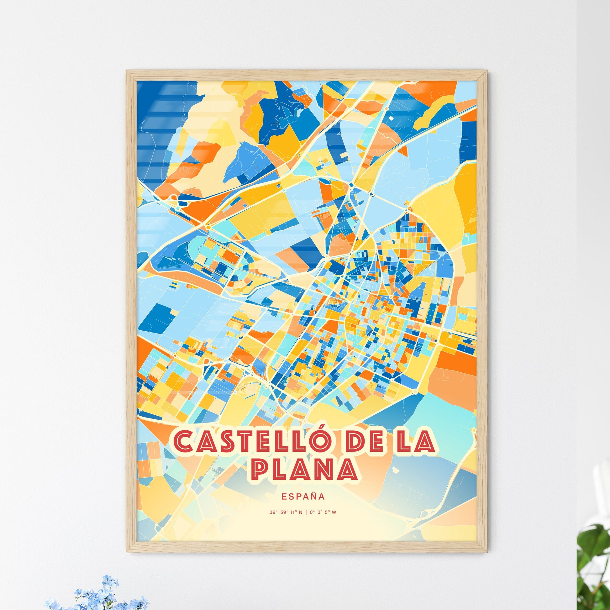 Colorful CASTELLÓ DE LA PLANA SPAIN Fine Art Map Blue Orange