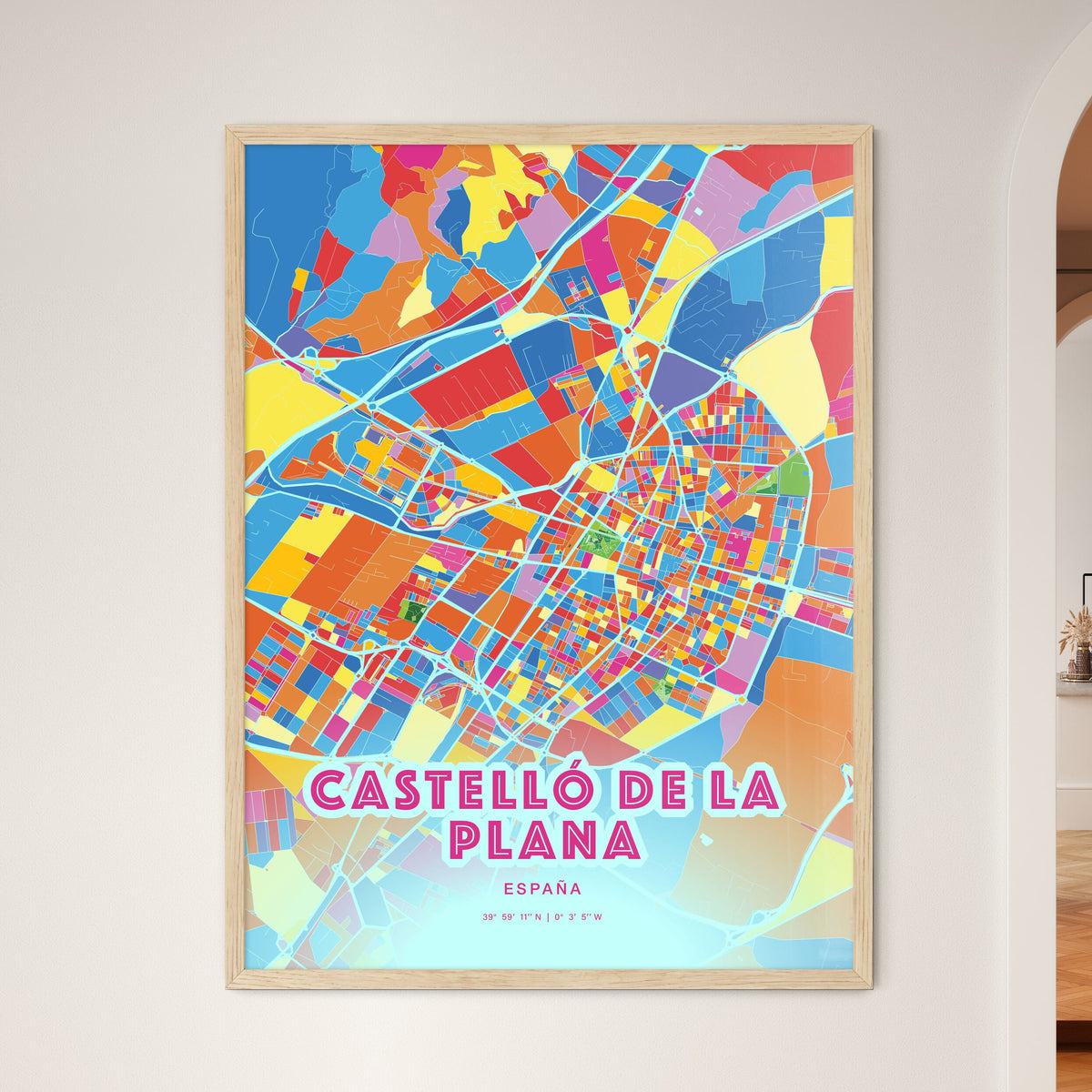 Colorful CASTELLÓ DE LA PLANA SPAIN Fine Art Map Crazy Colors