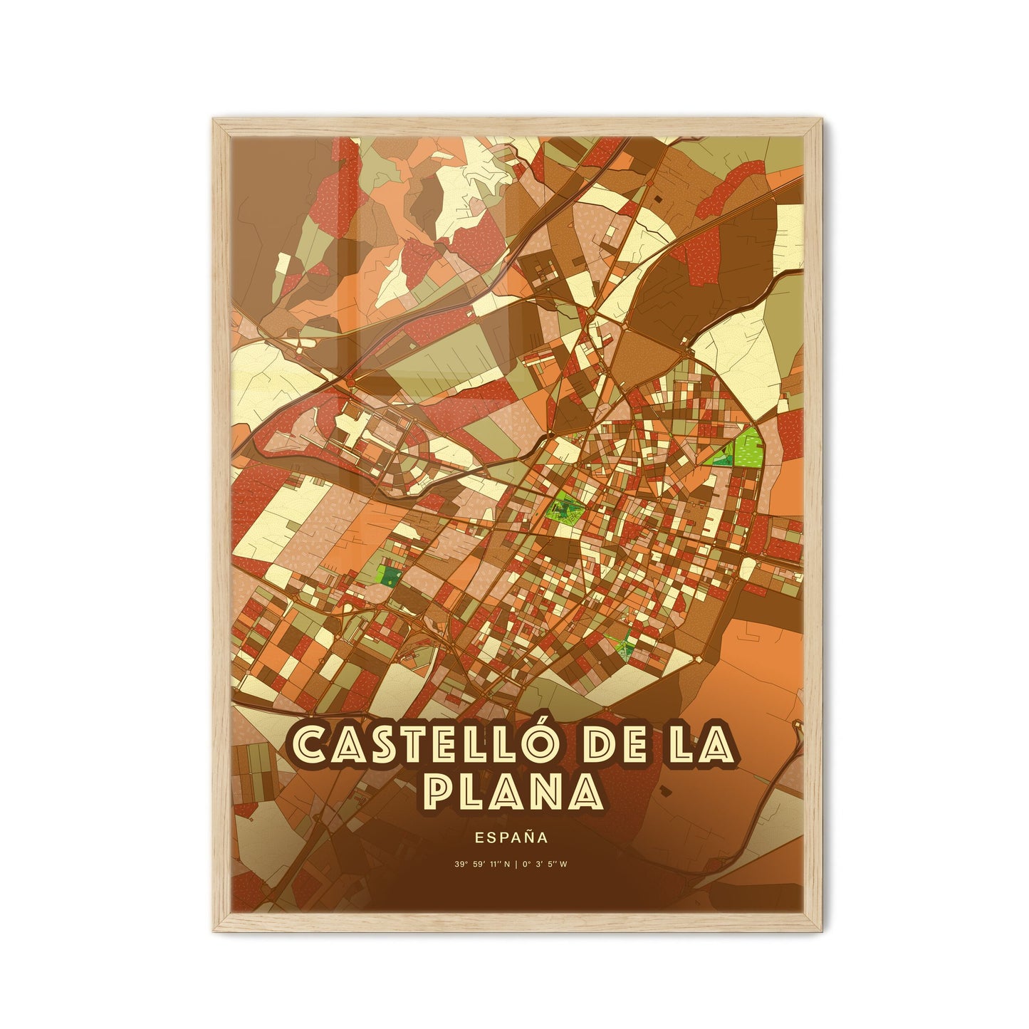 Colorful CASTELLÓ DE LA PLANA SPAIN Fine Art Map Farmhouse