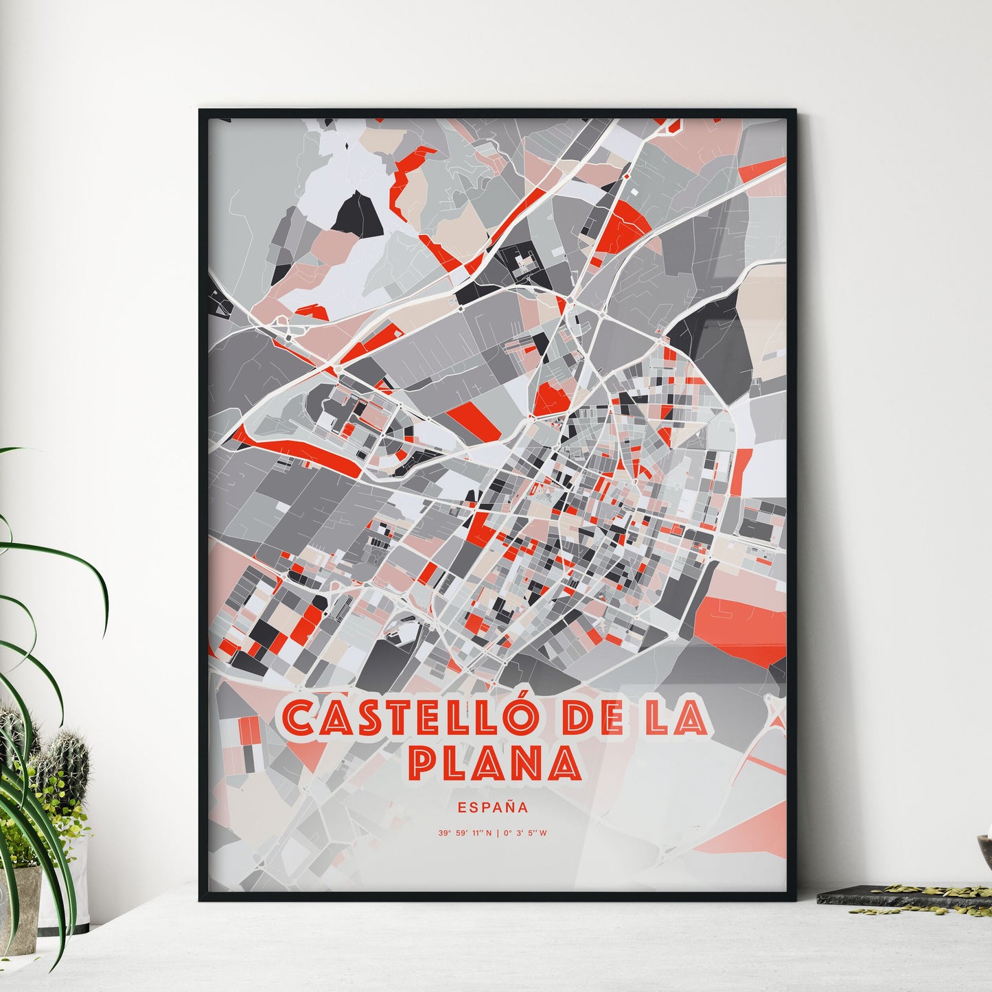 Colorful CASTELLÓ DE LA PLANA SPAIN Fine Art Map Modern