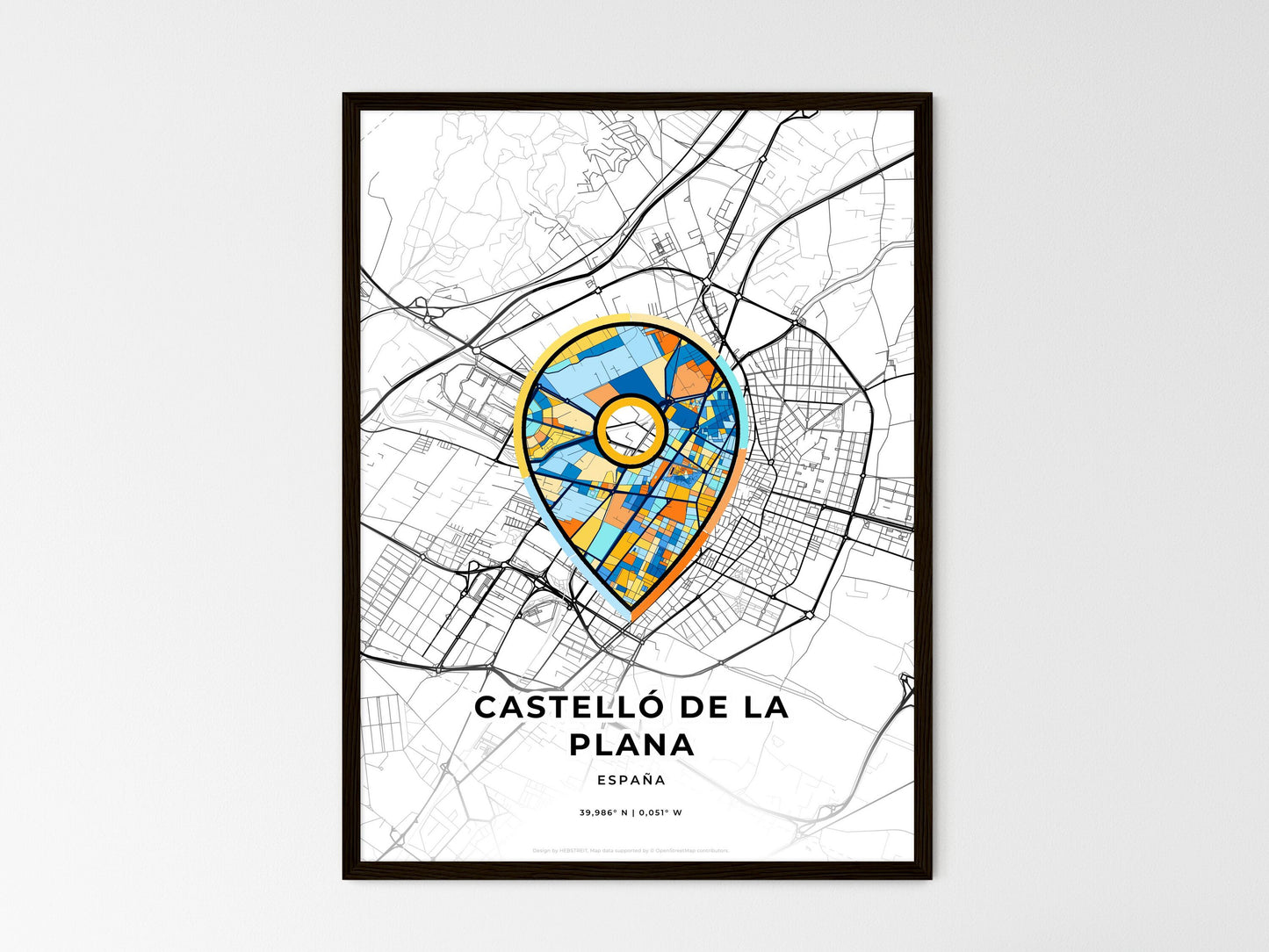 Castelló De La Plana Spain wedding art map with pointer icon