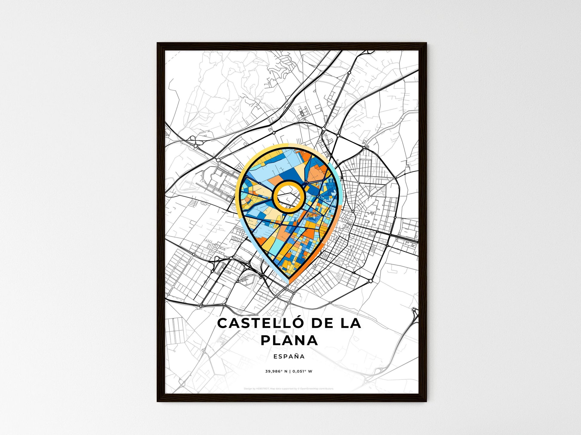 Castelló De La Plana Spain wedding art map with pointer icon