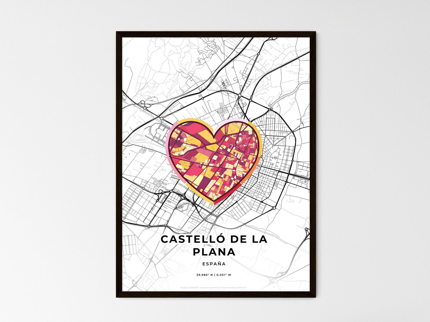 Castelló De La Plana Spain wedding art map with heart icon