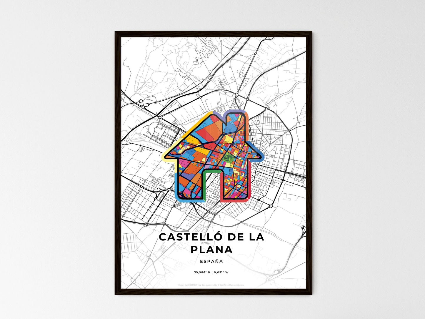 Castelló De La Plana Spain wedding art map with home icon