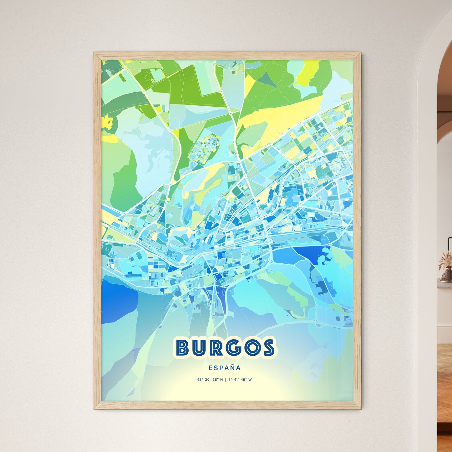 Colorful BURGOS SPAIN Fine Art Map Cool Blue