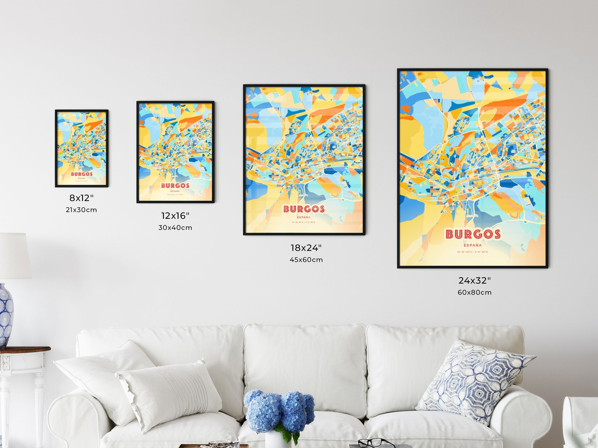 Colorful BURGOS SPAIN Fine Art Map Blue Orange