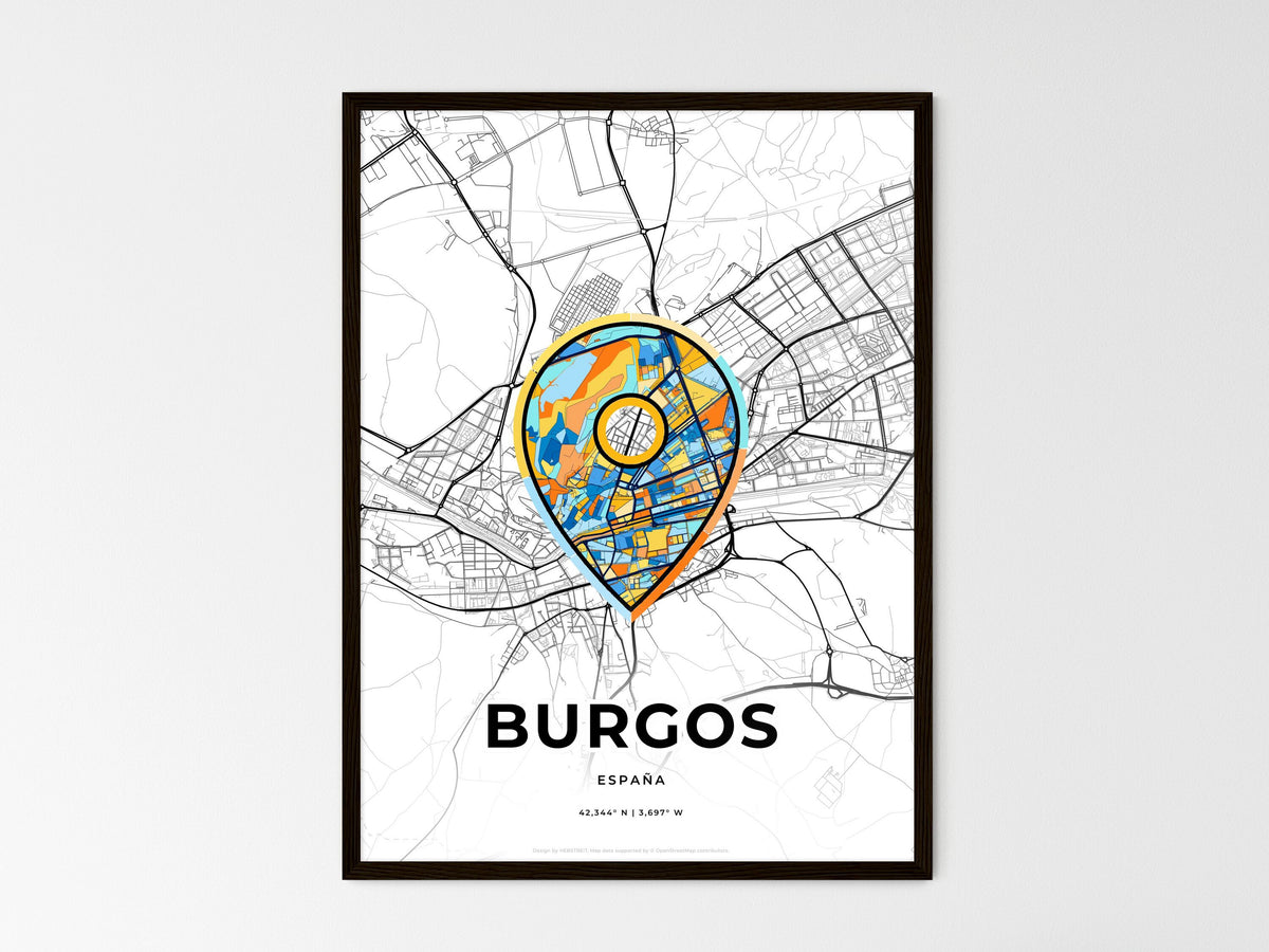 Burgos Spain wedding art map with pointer icon
