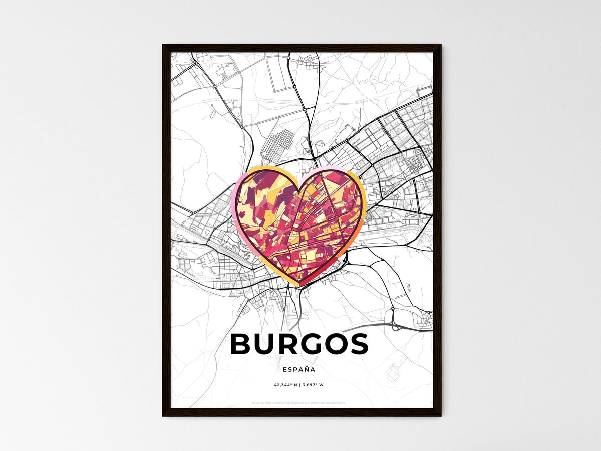 Burgos Spain wedding art map with heart icon