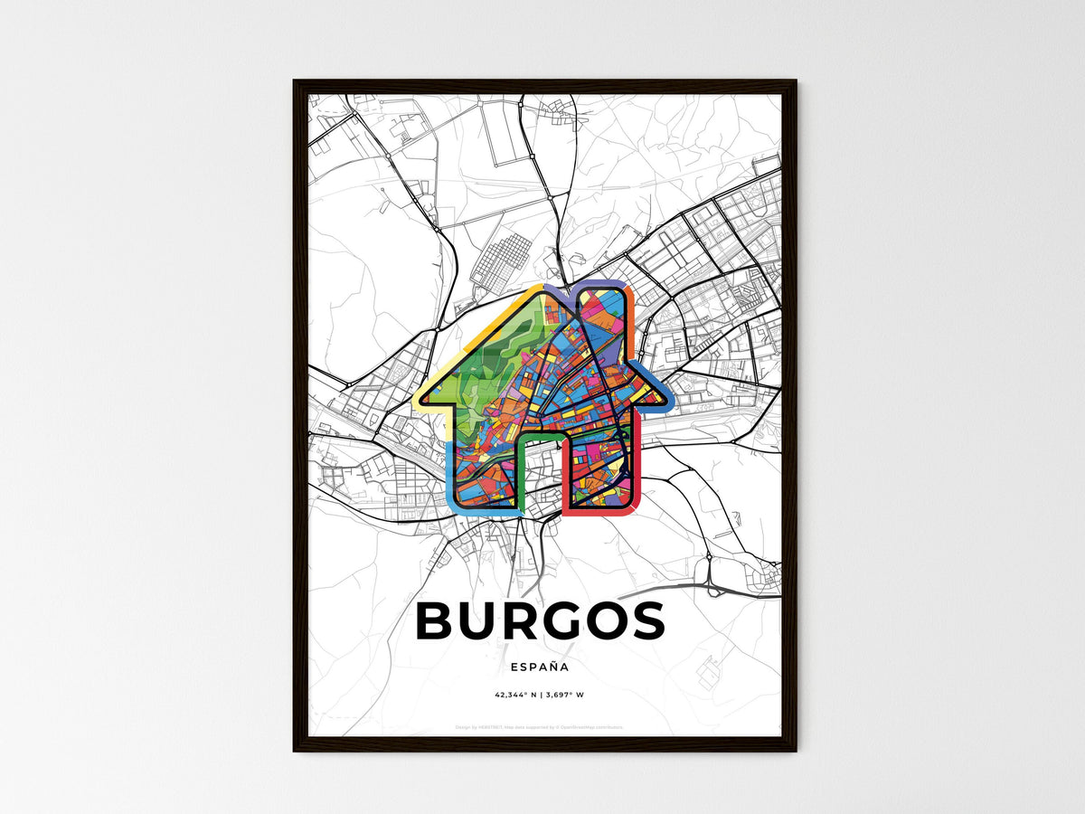 Burgos Spain wedding art map with home icon