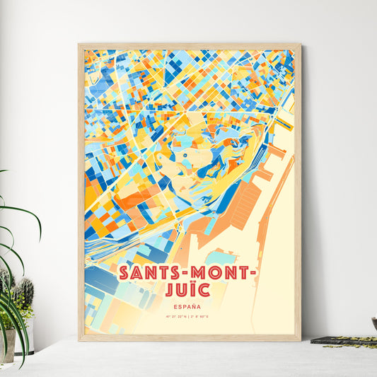 Colorful SANTS-MONTJUÏC SPAIN Fine Art Map Blue Orange