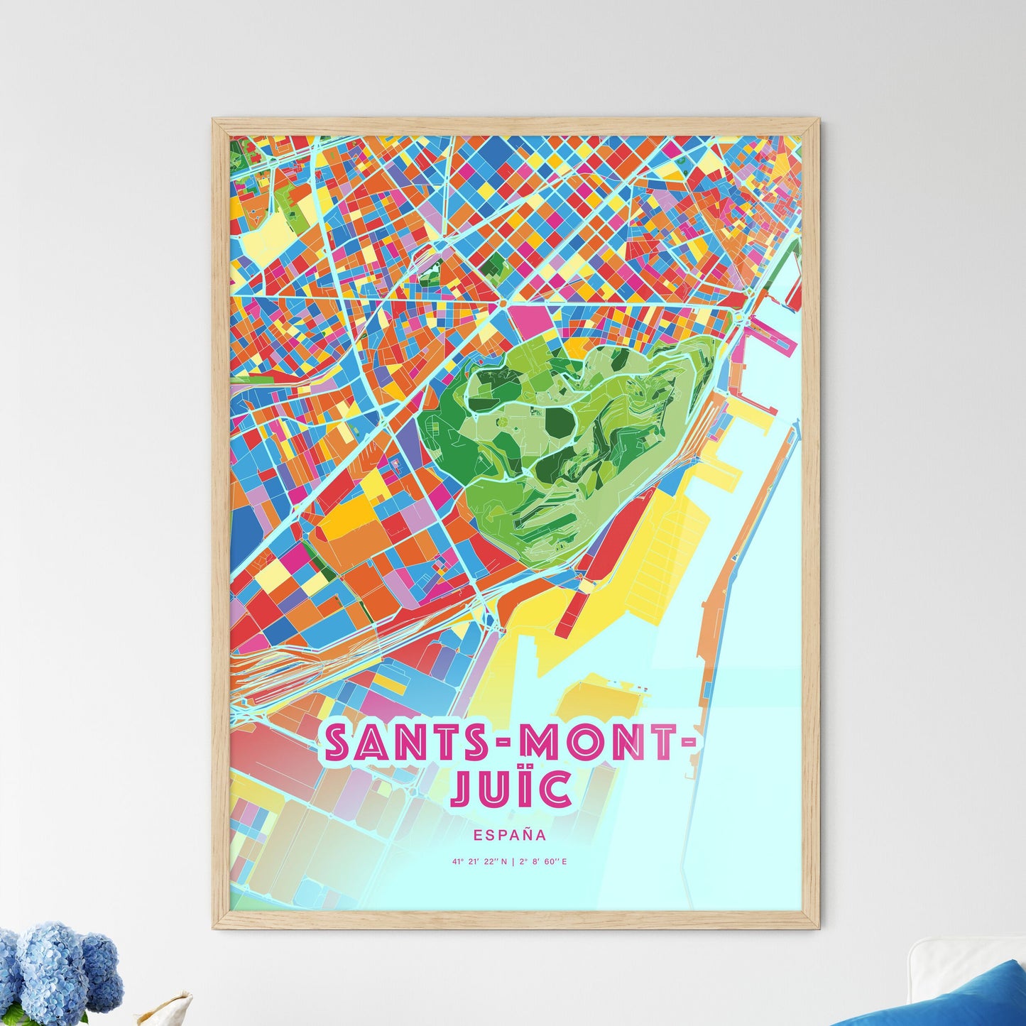 Colorful SANTS-MONTJUÏC SPAIN Fine Art Map Crazy Colors