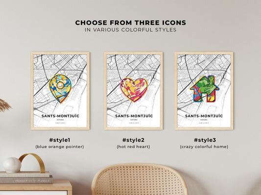 Sants-Montjuïc Spain maps with colorful icons