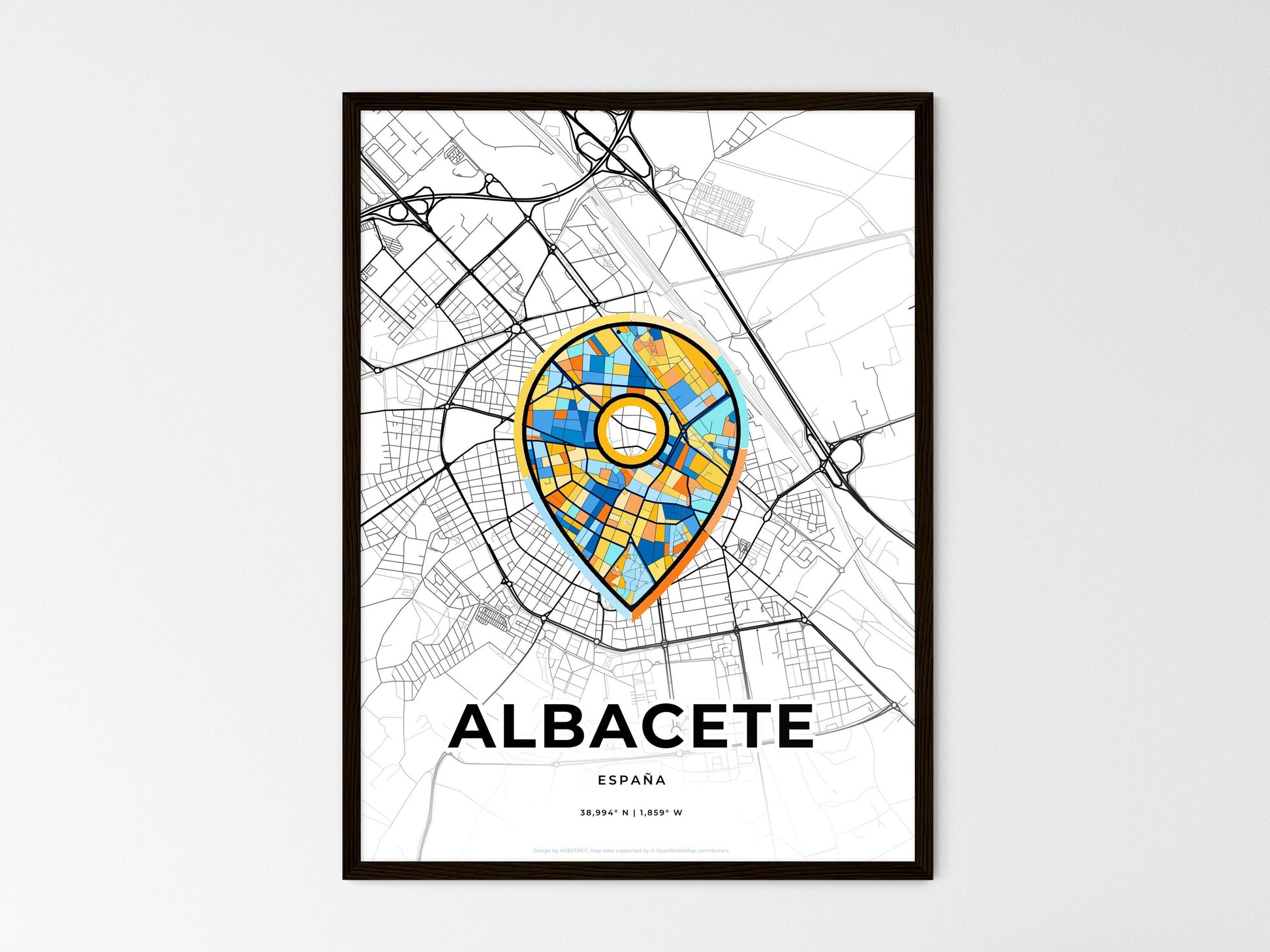 Albacete Spain wedding art map with pointer icon