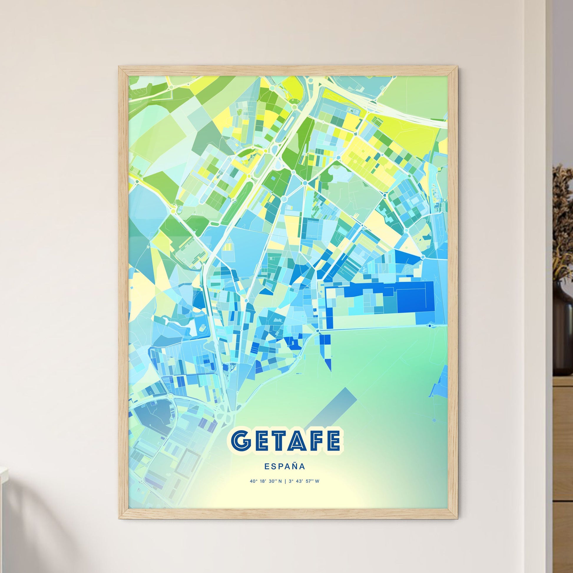 Colorful GETAFE SPAIN Fine Art Map Cool Blue